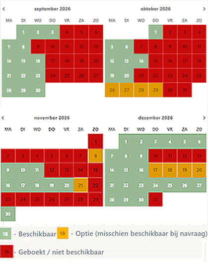 Maanhoeve beschikbaarheid kalender